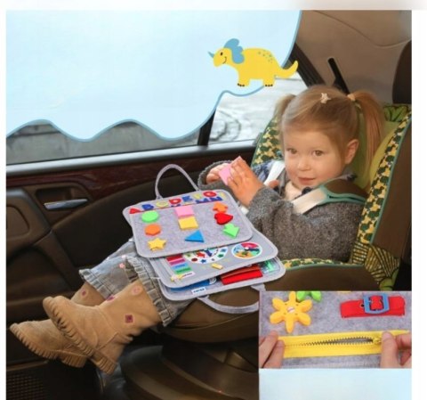 TABLICA Manipulacyjna Sensoryczna MONTESSORI Zegar Walizka Materiałowa 8w1