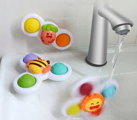 FIDGET SPINNER Z Przyssawką Sensoryczny Obrotowy Grzechotka Kąpiel 3 Sztuki