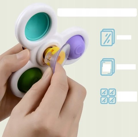 FIDGET SPINNER Z Przyssawką Sensoryczny Obrotowy Grzechotka Kąpiel 3 Sztuki