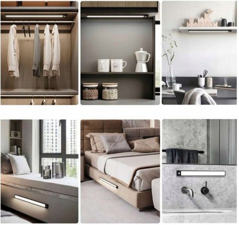 LAMPA LED Z Czujnikiem Ruchu Do Szafy Nocna Akumulator USB Na Magnes 60cm