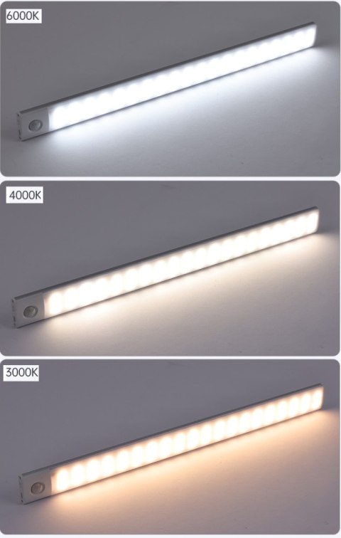 LAMPA LED Z Czujnikiem Ruchu Do Szafy Nocna Akumulator USB Na Magnes 60cm