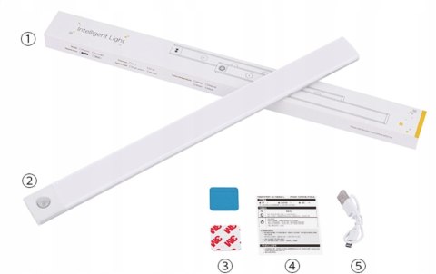 LAMPA LED Z Czujnikiem Ruchu Do Szafy Nocna Akumulator USB Na Magnes 60cm