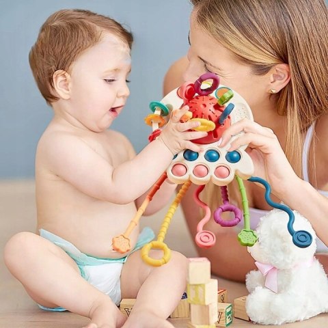 Zabawka Sensoryczna Sznurki Gryzak Montessori Pop Dla Niemowlaka Grzechotka